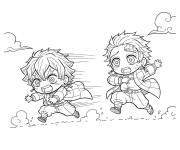 Coloriage Zenitsu &agrave; la poursuite de Tanjiro