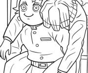 Coloriage Zenitsu sur les &eacute;paules de Tanjiro