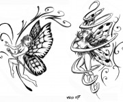 Coloriage Papillon en Tatouage adulte