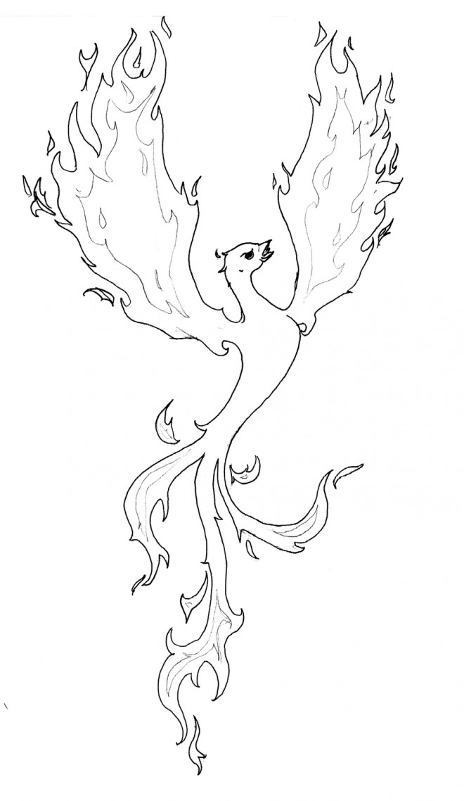 Coloriage Tatouage Phoenix en feu dessin gratuit à imprimer
