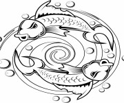 Coloriage Tatouage Poissons dans L'eau