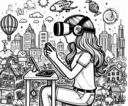 Coloriage Appareil de r&eacute;alit&eacute; virtuel sur la tete de la fille
