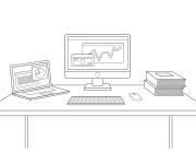 Coloriage Bureau avec PC et ordinateur portable