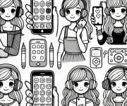 Coloriage Des filles avec des t&eacute;l&eacute;phones intelligents
