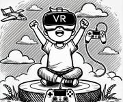 Coloriage Enfant en jouant les jeux en r&eacute;alit&eacute; virtuel