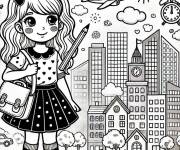 Coloriage Fille dans la ville intelligente