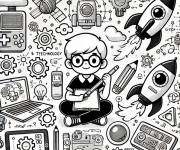 Coloriage Illustration sur le theme de technologie