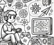 Coloriage L'enfance et la technologie qui nous entoure