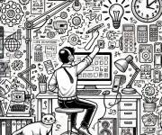 Coloriage La vie professionnel &agrave; l'aide de la technologie