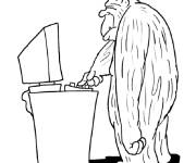Coloriage Le monstre tape sur le clavier de l'ordinateur