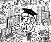 Coloriage Le succ&egrave;s &agrave; l'aide de la technologie