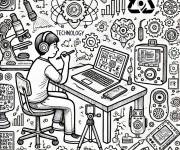 Coloriage Le travail dans l'ere de technologie