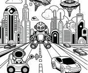 Coloriage Technologie de la ville futuristique