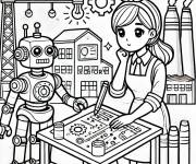 Coloriage Travailler dans l'usine avec un robot