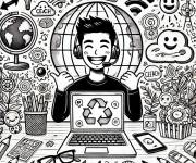 Coloriage Travailler sur l'internet
