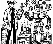 Coloriage Un ing&eacute;nieur avec un robot