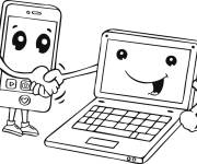 Coloriage Un laptop saluant un t&eacute;l&eacute;phone intelligent