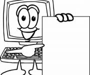Coloriage Un ordinateur tenant un signe