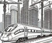 Coloriage Un train rapide dans la ville