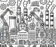 Coloriage Usine moderne sur le theme de la technologie