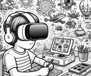 Coloriage VR casque sur la tête de l'enfant