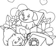 Coloriage Chiots jouant pr&eacute;s du T&eacute;l&eacute;phone