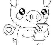 Coloriage Cochon avec son smartphone