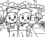 Coloriage Enfants tenant un T&eacute;l&eacute;phone pour un selfie