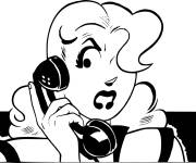Coloriage et dessins gratuit Femme vintage au t&eacute;l&eacute;phone à imprimer