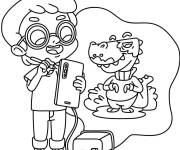 Coloriage Gar&ccedil;on dessine sur le smartphone