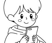Coloriage Garcon utilise son smartphone