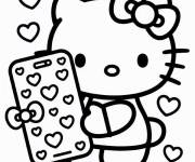 Coloriage Hello Kitty avec un t&eacute;l&eacute;phone