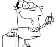 Coloriage et dessins gratuit Homme d'affaire tenant son T&eacute;l&eacute;phone mobile à imprimer