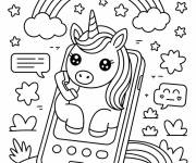 Coloriage Smartphone licorne magique