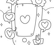 Coloriage T&eacute;l&eacute;phone avec des coeurs