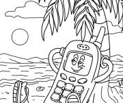 Coloriage T&eacute;l&eacute;phone se relaxe sous le palmier