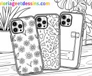 Coloriage Trois t&eacute;l&eacute;phones iPhones modernes