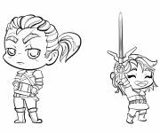 Coloriage Chibi Geralt et Ciri