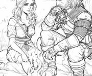 Coloriage Ciri and Geralt dans la foret