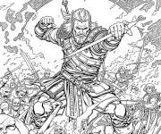 Coloriage Geralt &agrave; travers un champ de bataille chaotique