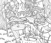 Coloriage Geralt attaqu&eacute; par des monstres