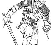 Coloriage Geralt avec une &eacute;p&eacute;e pret pour attaquer