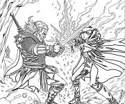 Coloriage Geralt contre la sorci&egrave;re