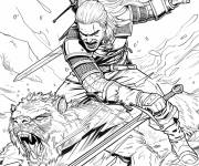 Coloriage Geralt  contre le monstre
