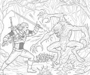 Coloriage Geralt contre le monstre cp