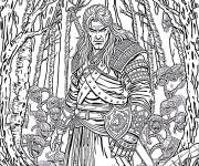 Coloriage Geralt dans la foret en noir et blanc