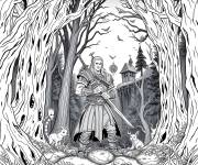 Coloriage Geralt dans la foret myst&eacute;rieuse