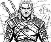 Coloriage et dessins gratuit Geralt devant le ch&acirc;teau  à imprimer