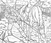 Coloriage Geralt essaie de Controller son cheval