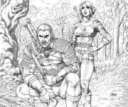 Coloriage Geralt et Ciri pour adulte